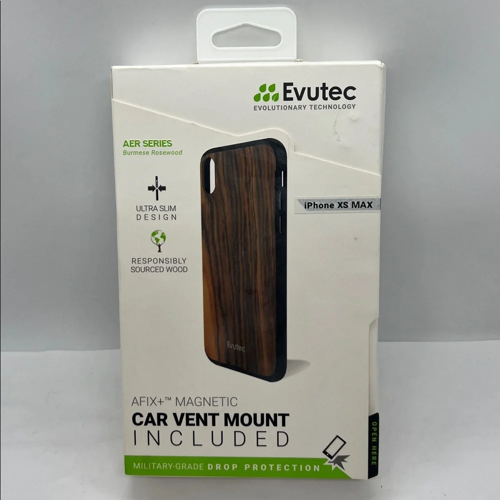 Evutec AER Burmese Rosewood Case & AFIX+ Magnetic Car Vent Mount iPhone XS Max